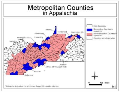 Metropolitan Counties in Appalachia Map