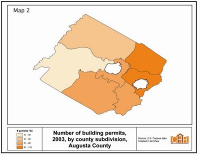 Number of building permits, 2003 by county subdivision, Augusta County