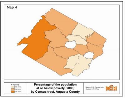 Percentage of the Population at or below poverty, 2000, by Census tract, Augusta County