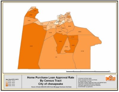 Home Purchase Loan Approval Rate by Census Tract City of Chesapeake Map