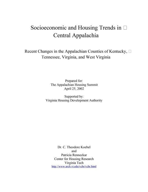 Socioeconomic and Housing Trends in Central Appalachia Cover