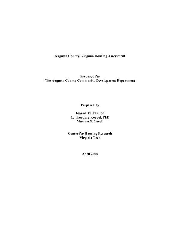 Augusta County, Virginia Housing Assessment Cover