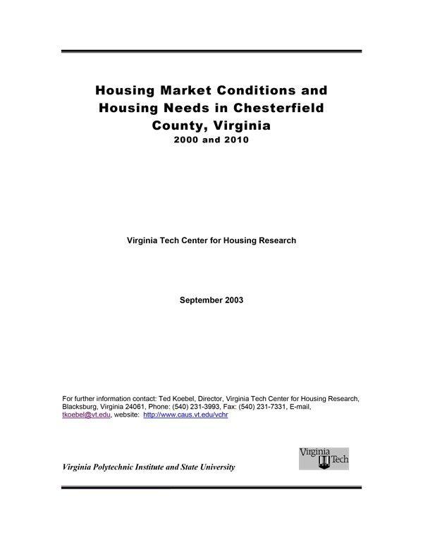 Housing Market Conditions and Housing Needs in Chesterfield County, Virginia 2000 and 2010 Cover