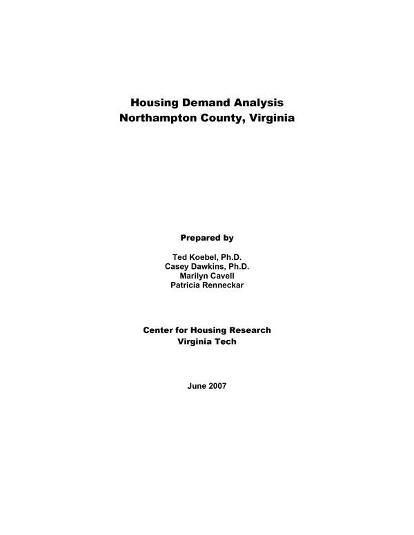 Housing Demand Analysis Northampton County, Virginia Cover