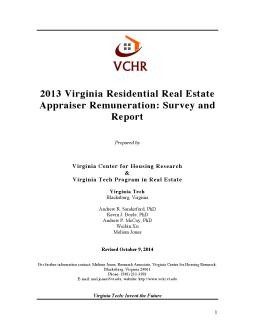 2013 Virginia Residential Real Estate Appraiser Remuneration: Survey and Report Cover
