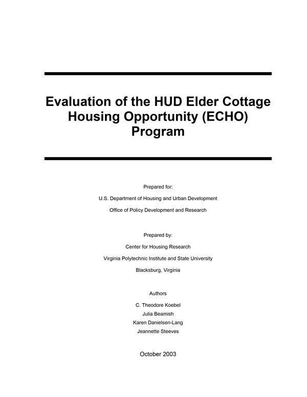 Evaluation of the HUD Elder Cottage Housing Opportunity (ECHO) Program Cover