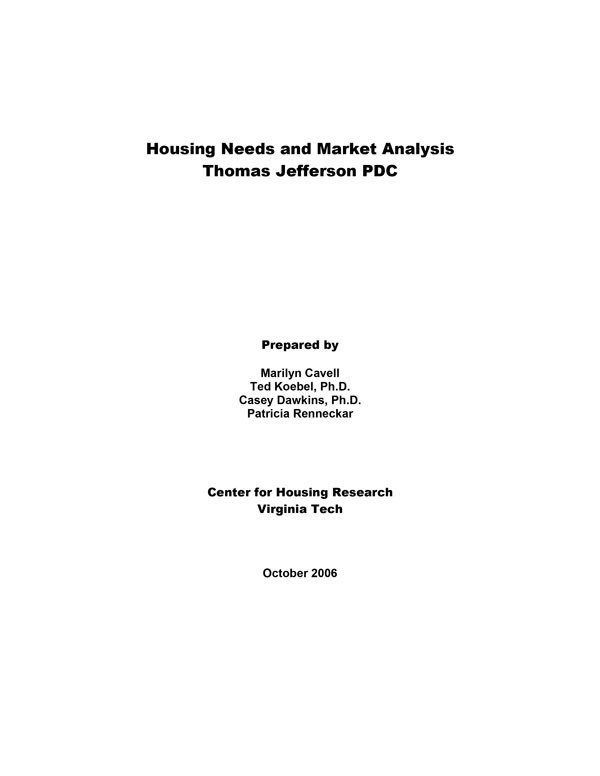 Housing Needs and Market Analysis Thomas Jefferson PDC Cover