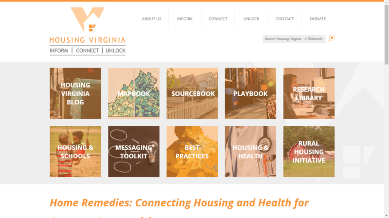 screenshot of the homepage of the Housing Virginia website