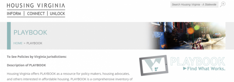 Screenshot of the Playbook landing page for the Housing Virginia website