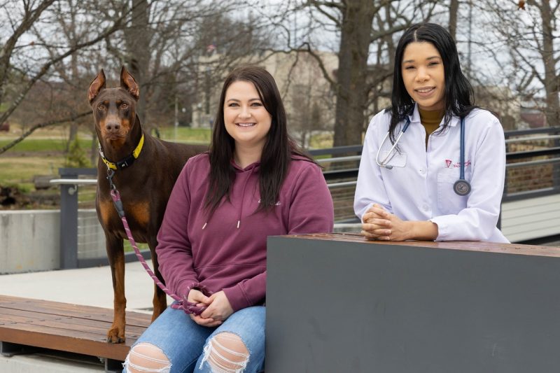 (From left) Oakley Milam , MacKenzie Milam, and Sierra Travis in front of the veterinary college.. 