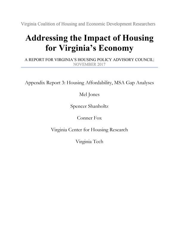 Appendix Report 3: Housing Affordability, MSA Gap Analyses Cover