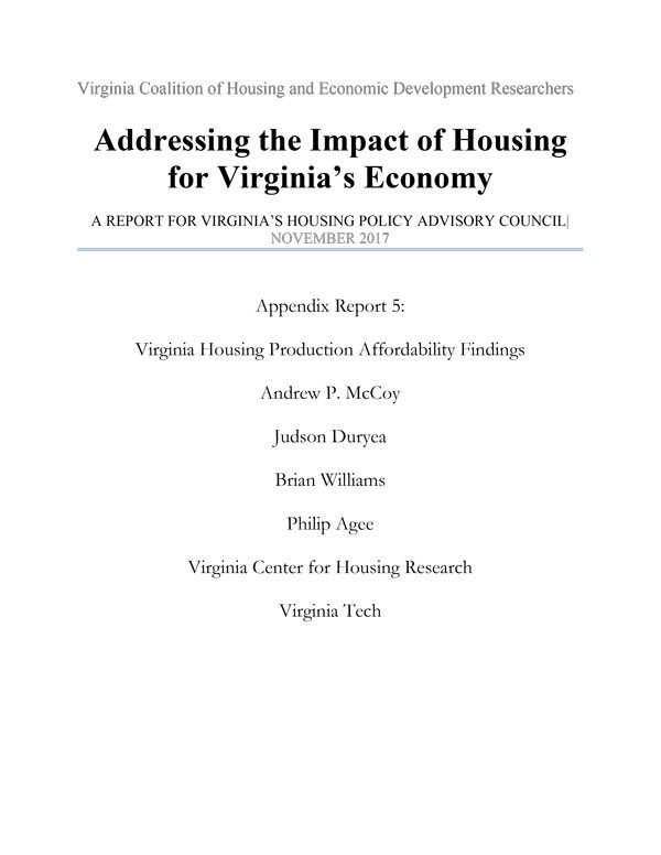 Appendix Report 5: Virginia Housing Production Affordability Findings Cover