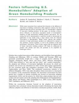 Factors Influencing U.S. Homebuilders’ Adoption of Green Homebuilding Products Cover
